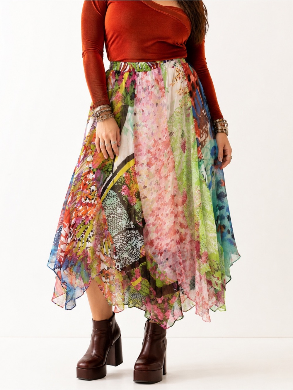 Casual Studio Patchwork Handkerchief Hem Skirt Multicolour Paisley Floral Sz XL